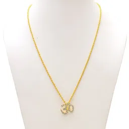MEMOIR Unisex Gold-Plated Cubic Zirconia Studded Om Pendant With Chain image 4