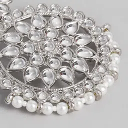 Peora Silver-Toned Silver Plated Crescent Shaped Kundan Chandbalis image 5