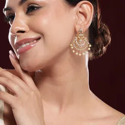 Rubans 18K Gold-Plated Emerald & Cubic Zirconia Studded Chandbali image 1