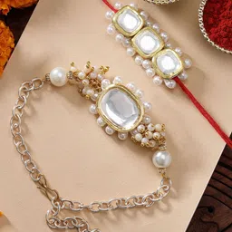 KARATCART Men Gold Plated Bhaiya Bhabhi Rakhi Combo with Roli & Chawal-picture-34