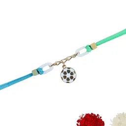 Asthetika Boys Football Hanging Charm Thread Rakhi With Roli Chawal image 3