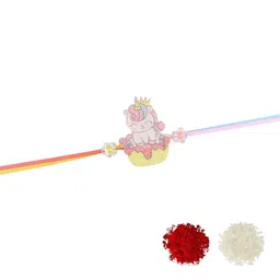 Asthetika Boys Unicorn Ice-Cream Rainbow Thread Rakhi With Roli Chawal image 2