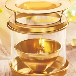BOROSIL Diffuser Brass Diya with Glass Chimney image 1