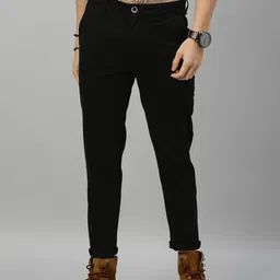 Roadster Men Black Tapered Fit Cropped Sustainable Chinos-image-11