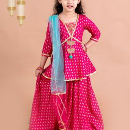 pspeaches Girls Magenta & Blue Printed Ready to Wear Lehenga & Blouse With Dupatta-picture-13