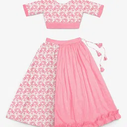 STORY TAILOR Girls Pink & White Printed Ready to Wear Lehenga-image-14