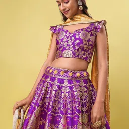 PURVAJA Woven Design Ready to Wear Lehenga & Unstitched Blouse With Dupatta image 2