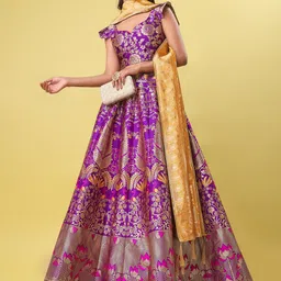PURVAJA Woven Design Ready to Wear Lehenga & Unstitched Blouse With Dupatta image 4