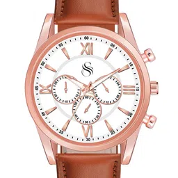 Shocknshop Men Leather Straps Analogue Chronograph Watch Watch67RoseGold image 1