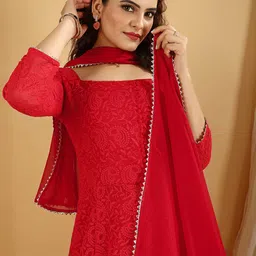 KALINI Floral Embroidered Panelled Anarkali Kurta & Churidar With Dupatta image 2