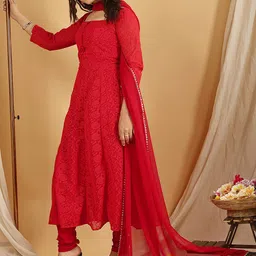 KALINI Floral Embroidered Panelled Anarkali Kurta & Churidar With Dupatta image 4