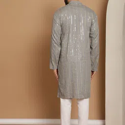 Anouk Grey Leheriya Embroidered Mandarin Collar Pure Cotton Straight Kurta With Churidar image 5