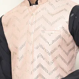 SOJANYA Men Floral Embroidered Regular Thread Work Kurta with Churidar image 3