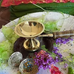 generic Brass Pooja Aarti Diya, Camphor Burner, Jhuna Dani Dhoobakkal Arthi Holder from Indian Elements image 2