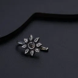 House of Aadyaa Sterling Silver Flower Shaped Oxidised Stud Nosepin image 4