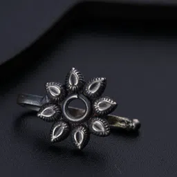 House of Aadyaa Sterling Silver Flower Shaped Oxidised Stud Nosepin image 5