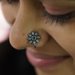 House of Aadyaa Sterling Silver Flower Shaped Oxidised Stud Nosepin image 1