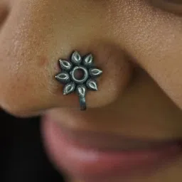 House of Aadyaa Sterling Silver Flower Shaped Oxidised Stud Nosepin image 2