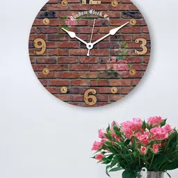 RANDOM New Modern Rustic Brown & Mustard Analogue Contemporary Wooden Round Wall Clock image 1