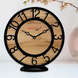 RANDOM Camel Brown & Black Printed Analogue Contemporary Round Wall Clock image 2