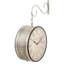 CHRONIKLE Silver Toned & White Printed Round Contemporary Wall Clock-image-16