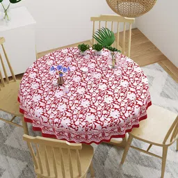 BLOCKS OF INDIA Red & White Printed Pure Cotton 4-Seater Table Cloth image 5
