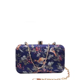 Swisni Blue & Grey Printed Box Clutch image 2