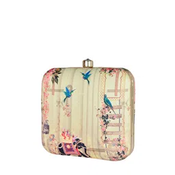 ARTKLIM Cream-Coloured & Blue Printed Box Clutch image 4