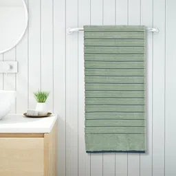 SPACES Green Striped 100% Cotton 575 GSM High Loft Ribbed Texture Bath Towel-image-25