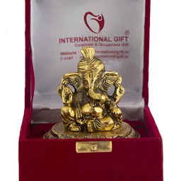 INTERNATIONAL GIFT Gold Toned Aluminum Pagdi Ganesha Idol Gift Set-image-5