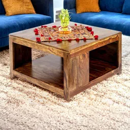 Ikiriya Coffee Brown Wood Contemporary Teak Finish Square Coffee Table-image-27