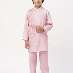LIL DRAMA Boys Ethnic Motifs Embroidered Gotta Patti Pure Cotton Kurta With Pyjamas-picture-4