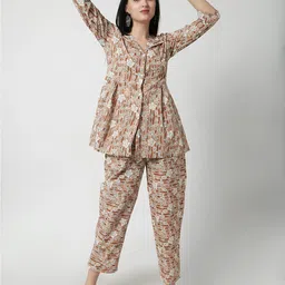 KALINI Floral Printed Pure Cotton Top With Trousers-picture-40