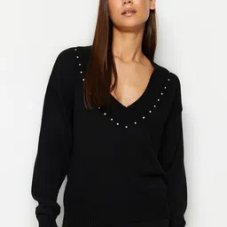 Trendyol V-Neck Acrylic Sweatshirt With Trousers-picture-5