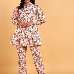 ZNX Clothing Floral Printed Mandarin Collar Pure Cotton Kurti With Trouser-image-9