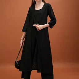 Tokyo Talkies Black Crochet Top With Trouser With Shrug-image-99