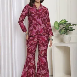 Claura Printed Shawl-Collar Shirt With Trouser image 1