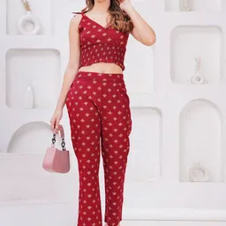 KALINI Ethnic Motifs Printed V Neck Casual Top & Trousers-picture-22
