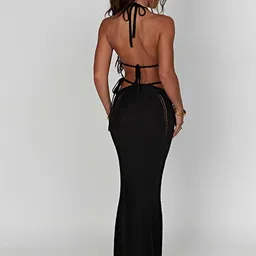 LULU & SKY Crochet Halter Neck Crop Top With Maxi Skirt Co-Ords image 3