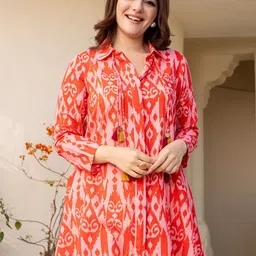 Ambraee Ikkat Printed Shirt Collar Top & Trouser image 5