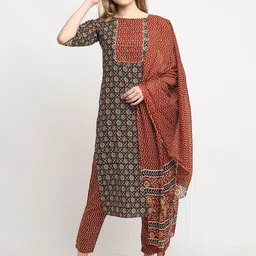 Roly Poly Women Red Floral Printed Sequinned Pure Cotton Kurta with Trousers & With Dupatta image 1