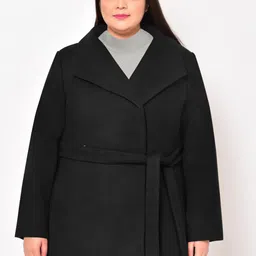 wild U Women Black Solid Plus Size Pure Wool Coat-picture-18
