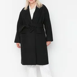 Trendyol Women Plus Size Black Solid Longline Overcoat image 5