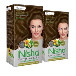 Nisha Unisex Pack of 2 Creme Hair Color 120gm each- Light Brown-image-94