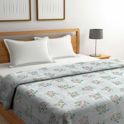 Arrabi Grey & Green Floral Mild Winter 450 GSM Double Bed Comforter image 1