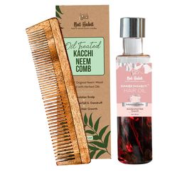 Nat Habit Set of Oil Treated Kacchi Neem Comb  Summer Dasabuti Hibiscus Hair Oil (100ml)-picture-40