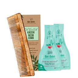 Nat Habit Set Of Oil Treated Kacchi Neem Comb & 2 Pcs Crushed TriLeaf Fresh Hair NutriMask-picture-4
