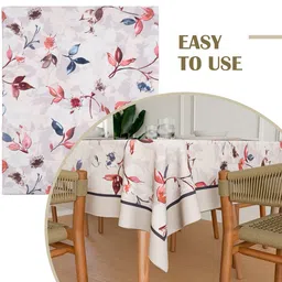 Kuber Industries Cream-Coloured Floral Printed Anti-Skid Cotton 6-Seater Table Cover image 4