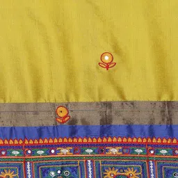 SERONA FABRICS Lime Green & Blue Embellished Kutchi Embroidery Silk Cotton Saree image 5