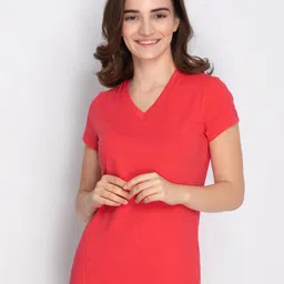 LYRA Women Red V-Neck T-shirt-image-25